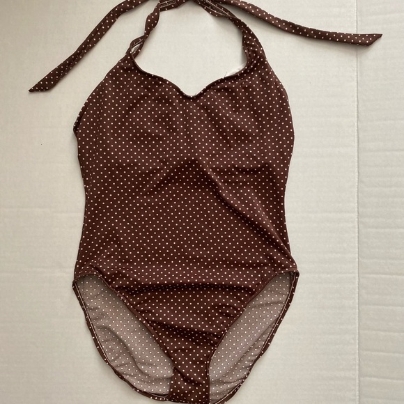 Leilani Brown Pink Polka Dot 1-pc Swimsuit Size 12 - Picture 2 of 16